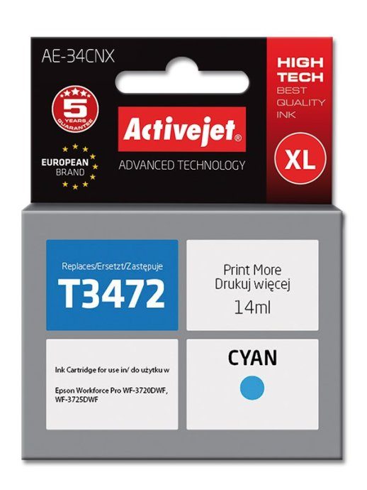 Activejet AE-34CNX tint (asendus Epson 34XL T3472 jaoks; Supreme; 14 ml; tsüaan)