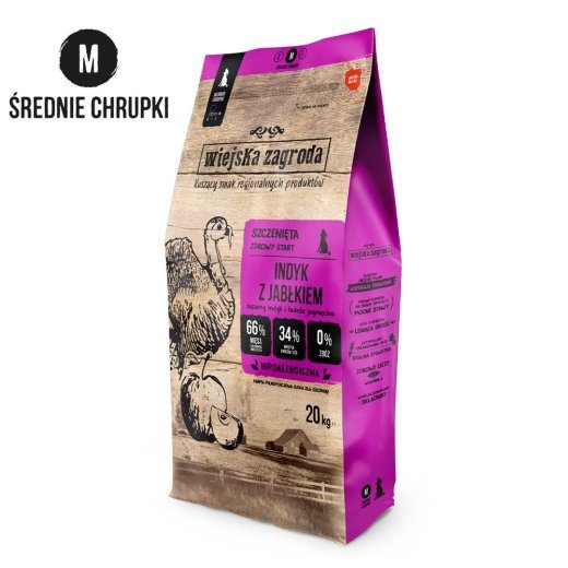 WIEJSKA ZAGRODA Turkey with Apple Crunchy M - kuivatoit koppeläppideks - 20 kg
