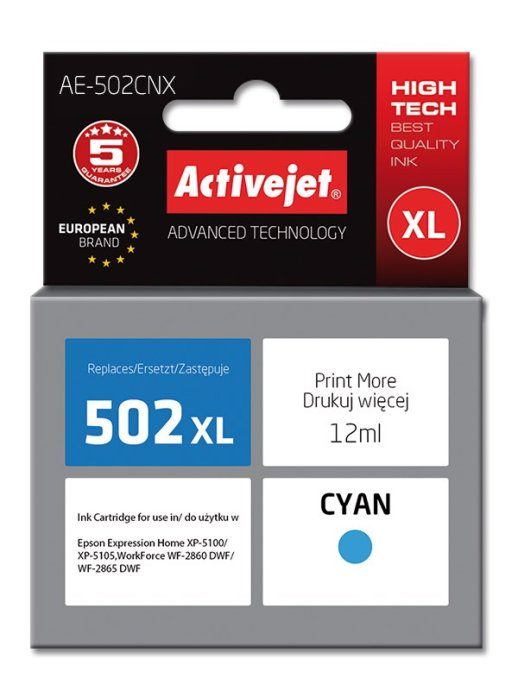 Activejet AE-502CNX tint (asendus Epson 502XL W24010 jaoks; Supreme; 12 ml; tsüaan)