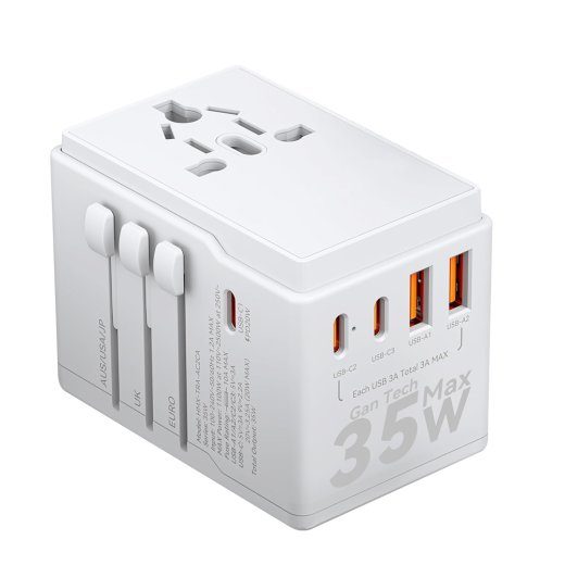 Dudao A35Pro 35W GaN Universaalne Reisiadapter 3xUSB-C + 2xUSB-A Valge