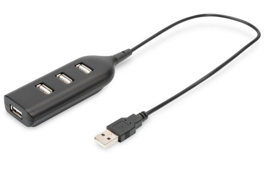 Digitus USB 2.0 Hub, 4-portiline, Bussitoiteline 4 X USB A/F AT Ühendatud kaabel AB-50001-1 USB 2.0 Hub