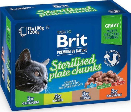 BRIT Premium Kass Steriliseeritud Plaat - märgkassitoit - 12x100g