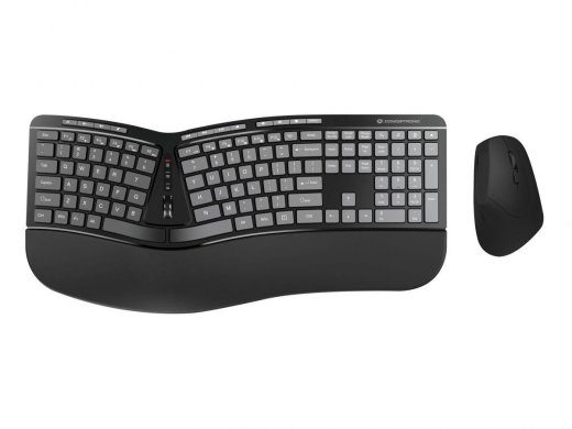 Ergo belės belaidis ergotoninis klaviatūros ir pelės rinkinys, Qwerty