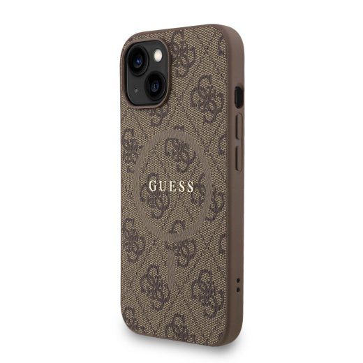Guess PU Leather 4G Colored Ring Strap MagSafe Case iPhone 15 jaoks / Brown