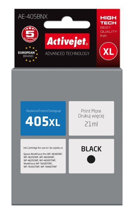 Activejet AE-405BNX tint (asendus Epson 405XL C13T05H14010 jaoks; Supreme; 21ml; must)