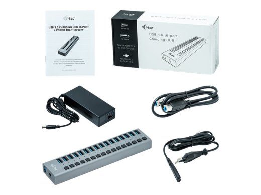 I-TEC USB 3.0 laadimise HUB 16 porti välise adapteriga 90W 16x USB laadimispordid tahvelarvutitele sülearvutitele Ultrabookidele arvutile