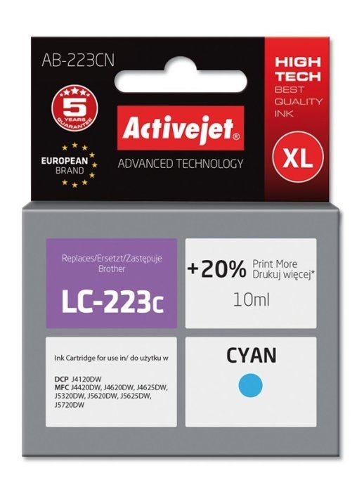 Activejet AB-223CN Tint (Asendus Brother LC223C jaoks; Supreme; 10 ml; tsüaan)
