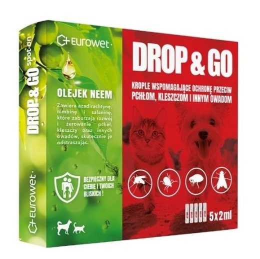 EUROWET Drop&Go Spot-on - täide ja puugide tilgad koertele ja kassidele - 5x2 ml