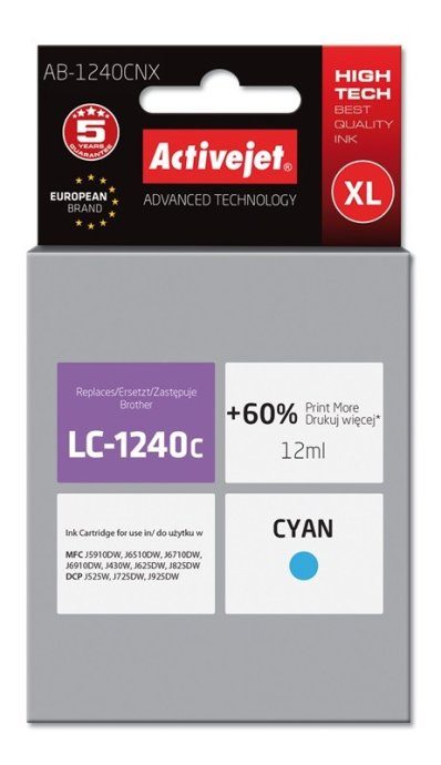 Activejet AB-1240CNX tint (asendus Brother LC1220Bk/LC1240Bk jaoks; Supreme; 12 ml; tsüaan)