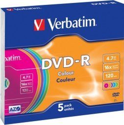 Verbatim Blank DVD-R AZO  4.7GB 16x Värviline, 5 tk Slim