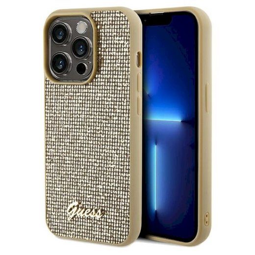Guess GUHCP14LPMSDGSD Kõvaümbris Disco Metal Script iPhone 14 Pro 6.1" jaoks / kuldne