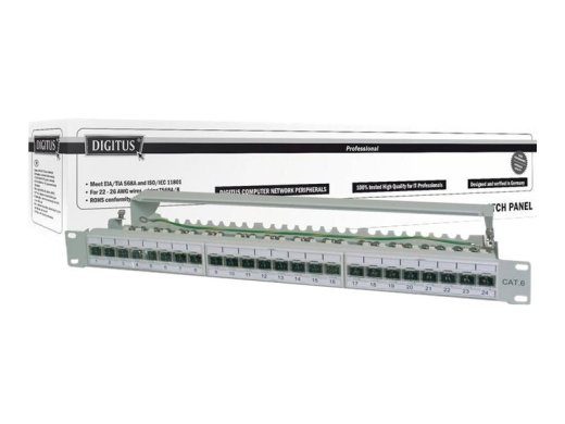Digitus CAT 6A Paanell, varustatud, 1U, 24-portne RJ45, 8P8C Hall