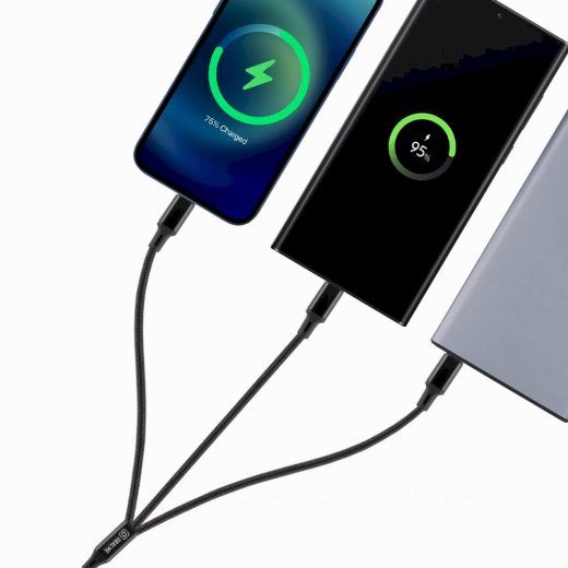 OBAL:ME 3in1 AllConnect kiirlaadimiskaabel USB-A/USB-C, Lightning, Micro-USB 1.2m / must