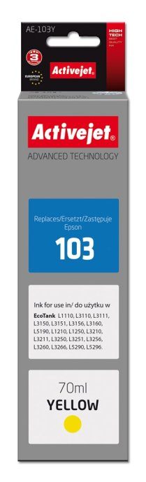 Activejet AE-103Y Tindipudel (asendab Epson 103 C13T00S44A; Supreme; 70 ml; Kollane)