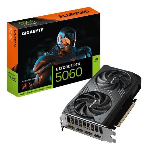 Graafikakaart GIGABYTE NVIDIA GeForce RTX 5060 2512 MHz 8 GDDR7 128 bit PCI Express 5.0 Aktiivne GV-N5060WF2MAXOC-8GD