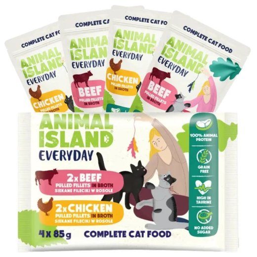 ANIMAL ISLAND Everyday Kanaliha ja veiselihafiletid puljongis - märgkassitoit - 4 x 85g