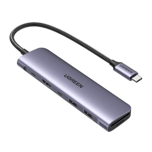 Ugreen CM195 6-in-1 USB-C adapter – HDMI / 2× USB-A 3.0 / USB-C PD / SD / TF card reader – hall