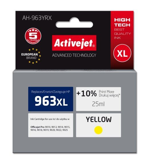 Activejet AH-963YRX tint (asendus HP 963XL 3JA29AE jaoks; Premium; 1760 lehte; 25 ml, kollane)