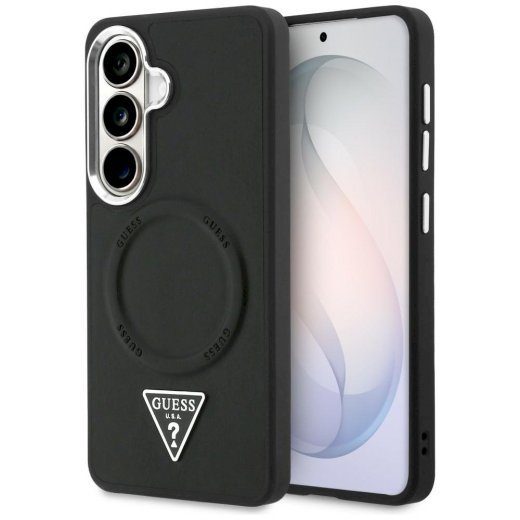 Guess reljeefse rõnga kolmnurkse logo MagSafe ümbris Samsung Galaxy S26 jaoks / must