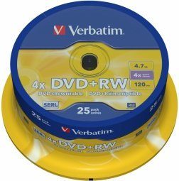 Verbatim Blank DVD+RW SERL DLP 4.7GB 4x 25 tk Spindle