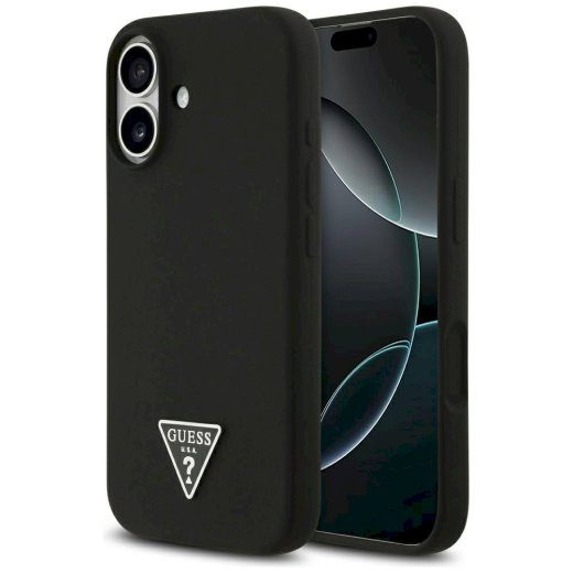 Guess Silicone Triangle Logo MagSafe ümbris iPhone 17 jaoks / must