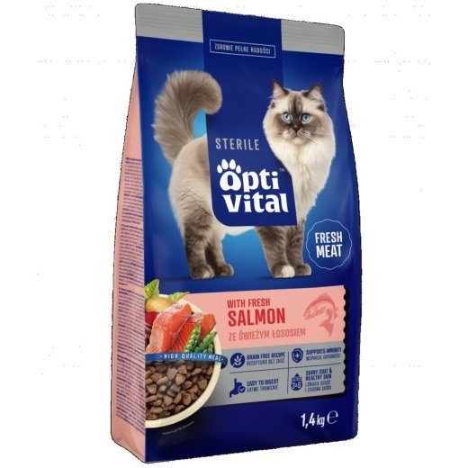 OPTIVITAL Sterile värskete lõhega kuivkassitoit 1.4kg