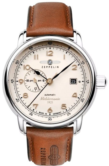 Zeppelin Méditerranée 9668-5 automaatmeeste kell 40mm beež numbrilaud pruun nahkrihm
