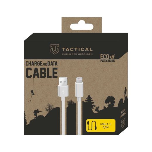 Taktinis lygiuotas USB-A/Lightning kabelis su sriegiu 0.3m / baltas
