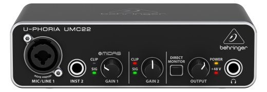 Behringer UMC22 täiendava muusikaseadme kontserdi/stuudio eelmuundur