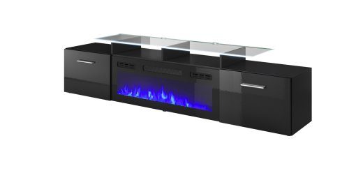 RTV kapp ROVA elektrilise kaminaga 190x37x48 cm must/musta läikega