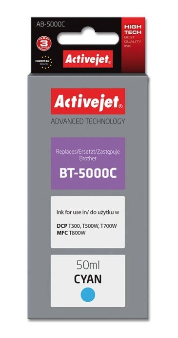 Activejet AB-5000C Tintpudel (asendus Brother BT-5000C jaoks; Supreme; 50 ml; 5000 lehte, tsüaan)