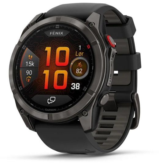 Garmin fēnix 8 Pro 3,56 cm (1,4") AMOLED 51 mm Skaitmeninis 454 x 454 pikselių Jutikrinis ekranas Juodas, Pilka, Titanio Wi-Fi GPS (pagal satytus)