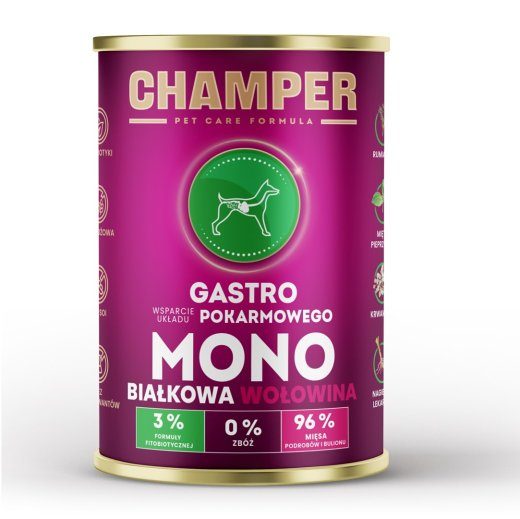 CHAMPER Gastro Monoproteiin veisega märjakas koeratoit - 400g