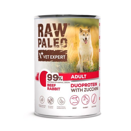 VETEXPERT Raw Paleo Duoprotein Veis & Küülik Täiskasvanud - märg koeratoit - 400g