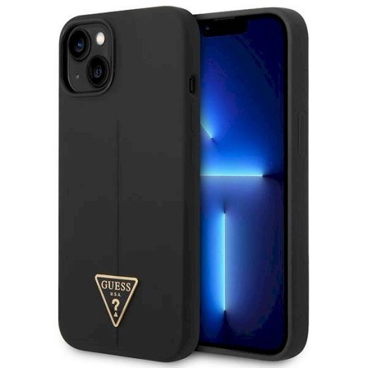 Guess GUHCP14MSLTGK Silicone Triangle Hardcase iPhone 14 Plus / 15 Plus 6.7" jaoks / must