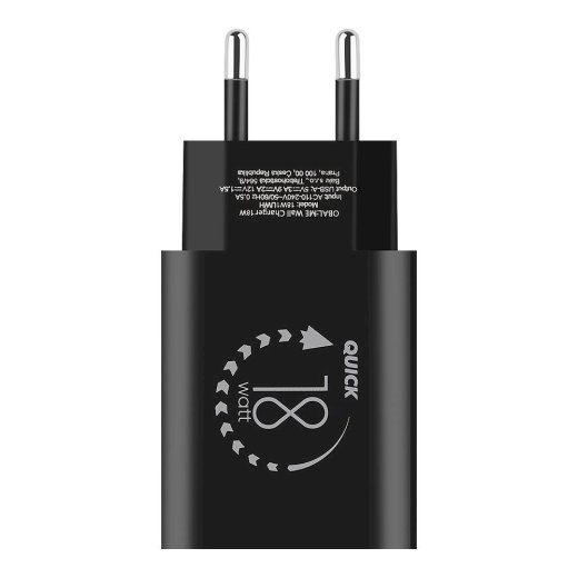 OBAL:ME seinakülgne laadija USB-A 18W / must