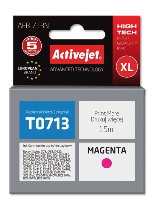 Activejet AEB-713 tint (asendus Epson T0713, T0893, T1003 jaoks; Supreme; 15 ml; magenta)