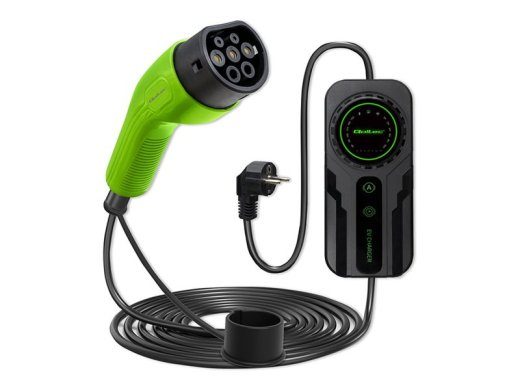 QOLTEC 52468 Mobiillaadur EV jaoks 2in1 Type2 koos regulatsiooniga SCHUKO 3,5kW 230V LCD Kaasaskantav seinalaadija 5m
