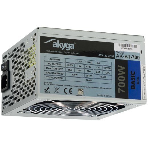 Akyga AK-B1-700 700W 20+4 pin ATX power supply unit, grey