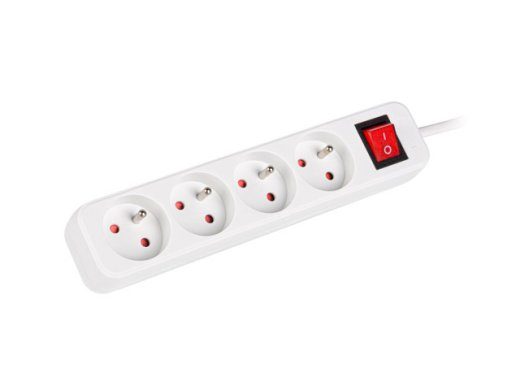 Lanberg Kaabel pistikupesade riba, 4X Prantsuse pistikud lülitiga, kvaliteetne vask, 1.5 m PS1-04E-0150-W