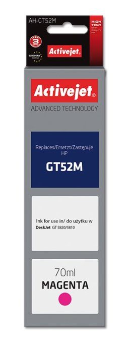 Activejet AH-GT52M tindipudel (asendab HP GT52M M0H55AE; Supreme; 70 ml; 8000 lehte, magenta)