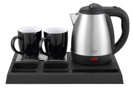Adler AD 1354 Hotel kettle stainless steel 1.2 L + tray with cups black, steel