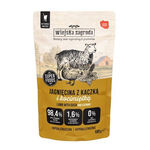 WIEJSKA ZAGRODA Lambaliha hani ja kassipüüdiga – märgtoit kassidele – 100g