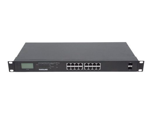 Intellinet 2 SFP porti, LCD-ekraan, IEEE 802.3at/af Power over Ethernet (PoE) ühilduv, 370 W, Endspan, 19-kollane rackmontaaž (Euroopa 2-pin pistik...