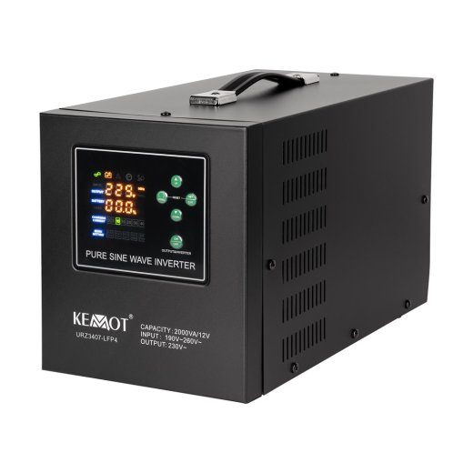 KEMOT PROsinus-2000 hädaolukorra toiteallikas – puhta siinuslaine inverter koos 12V laadimisega, 230V, 2000VA/1200W
