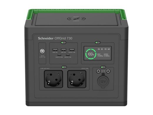 Schneider Electric OffGrid Portatiivne Energijaam 730, 738Wh Liitiumioon, LCD, 2 CEE 7/3 Schuko pistikupesad, Sinuslaine, 3 USB-A, 2 USB-C, Juhtmev...