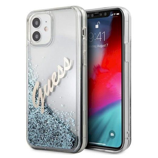 Guess GUHCP12SGLVSBL Glitter Vintage Script Hardcase iPhone 12 mini jaoks 5,4" / sinine