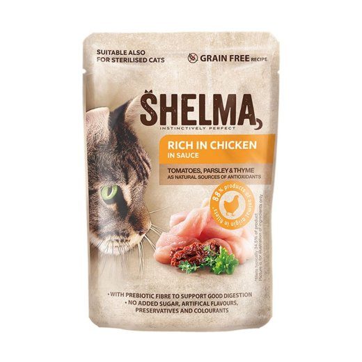 SHELMA Rikaline kanaga kasside toit - 85g