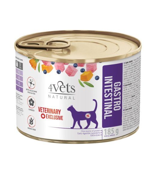4VETS Loomaarsti Natural Gastro Intestinal Kassi - märgist kööki - 185 g