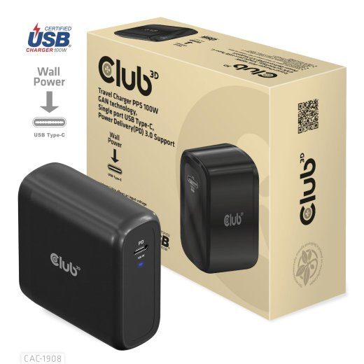 MOBIILNE REISILAADUR USB-C/100W CAC-1908EU CLUB3D